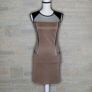 MALLOY BODY CON MESH CUTOUTS FAUX LEATHER DETAILS.